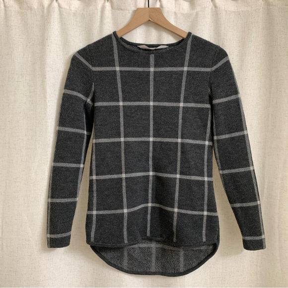 Athleta Sweaters - ATHLETA 100% Merino Wool Plaid Gray Thick Sweater top